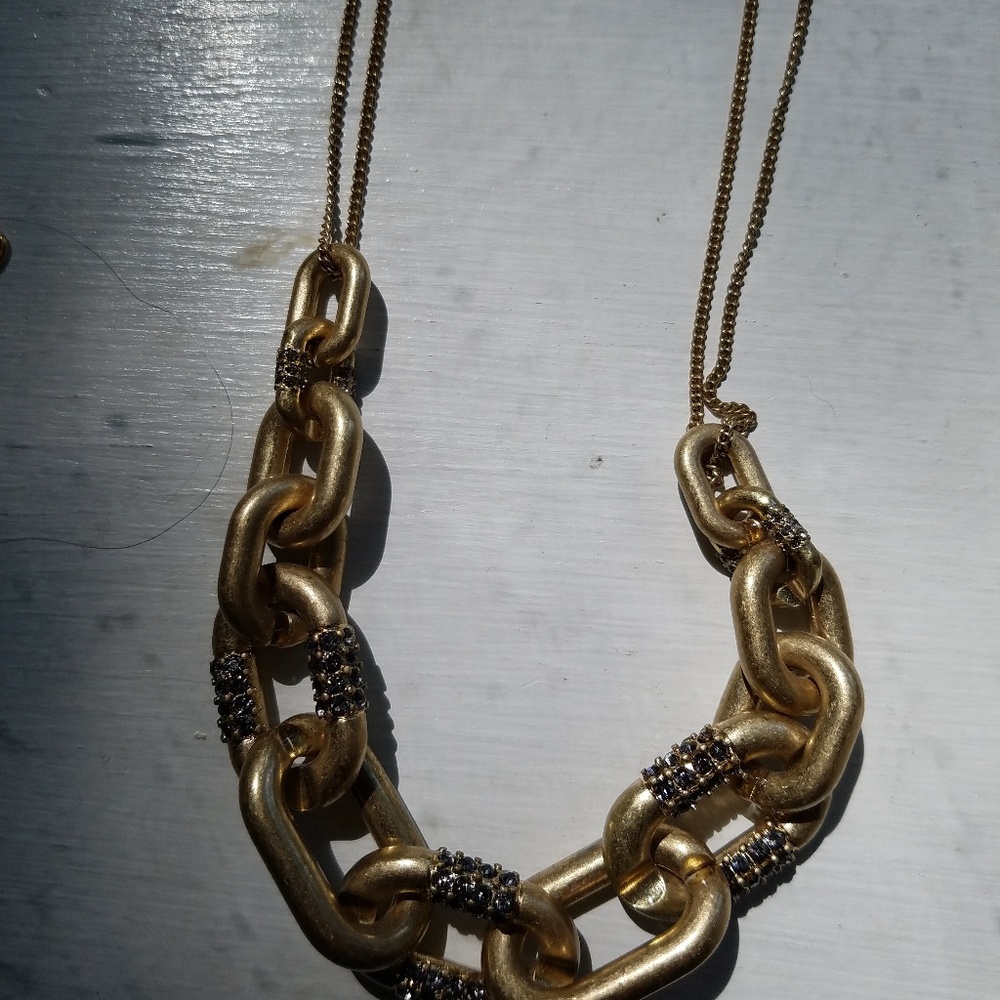 Kenneth Cole gold crystal encrusted chain necklace